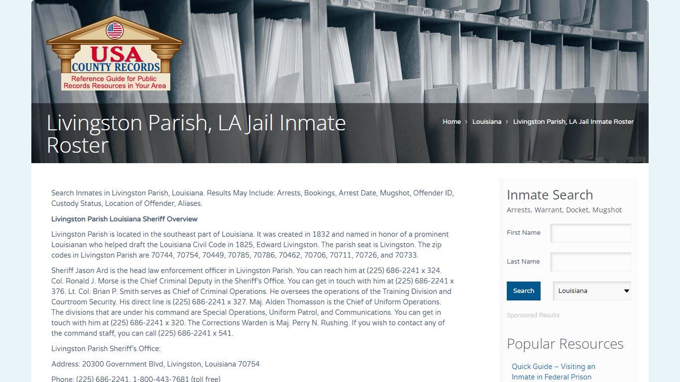 Livingston Parish, LA Jail Inmate Roster | Name Search