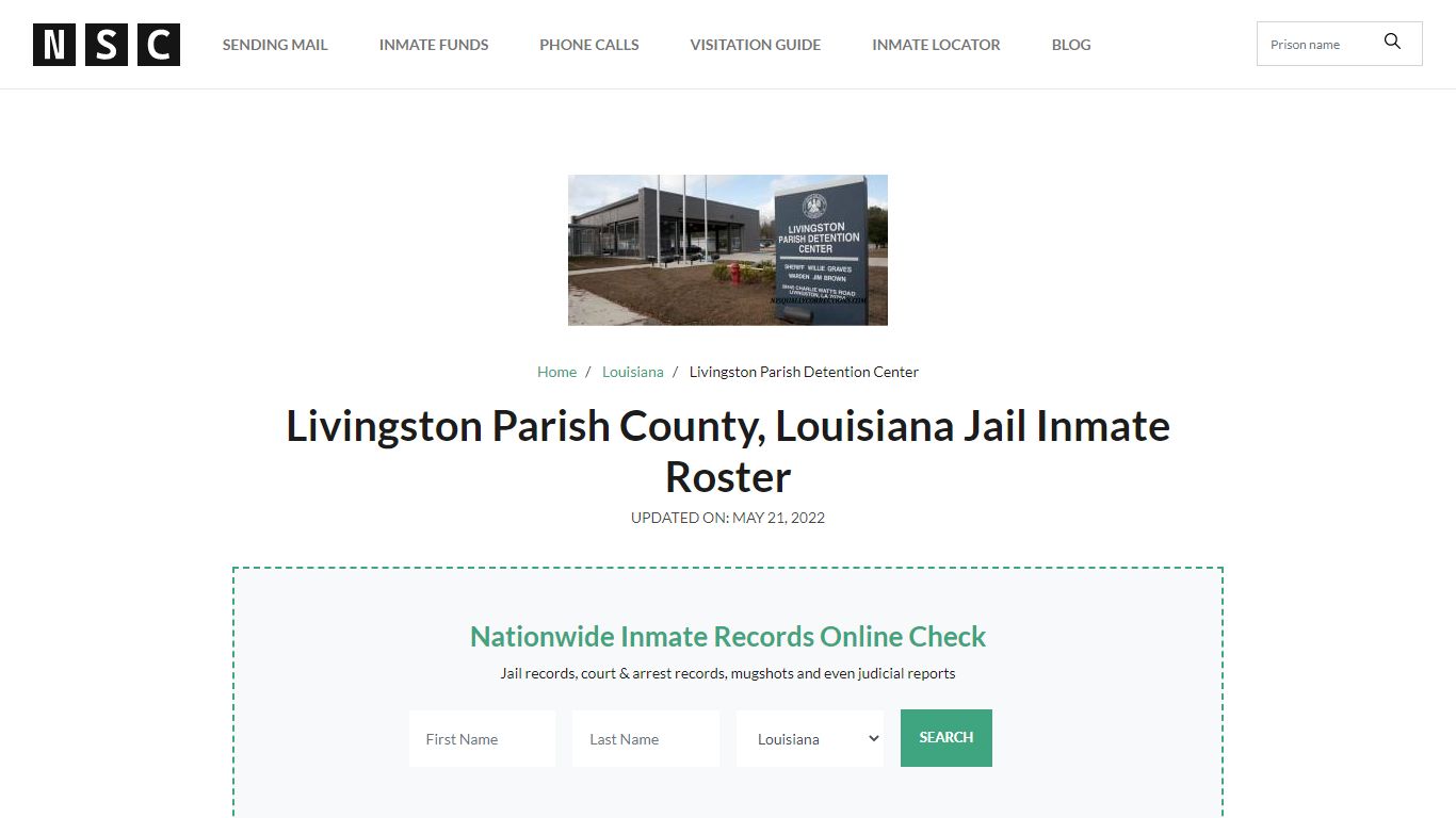 Livingston Parish County, Louisiana Jail Inmate Roster